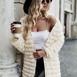 shaggy midi off white jacket faux fur jacket